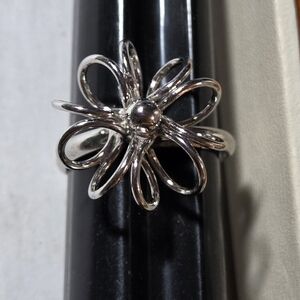 vintage Sarah Coventry silver tone wire work flower statement adjustable Sz 8